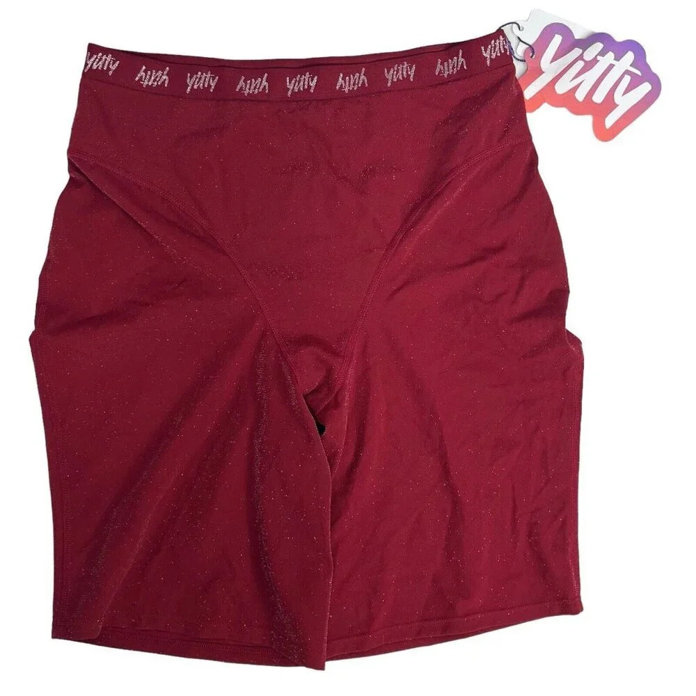 YITTY Women's Spotlight Shaping High Waist Short Sz Medium Shimmered Merlot NWT